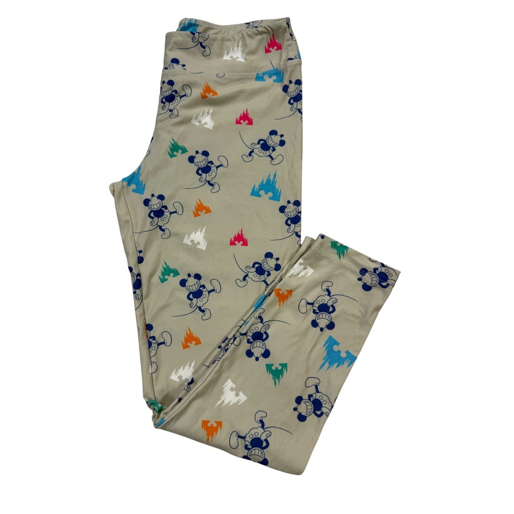 Disney Leggings Womens Medium Tan Excellent Mickey Mouse Castle Print